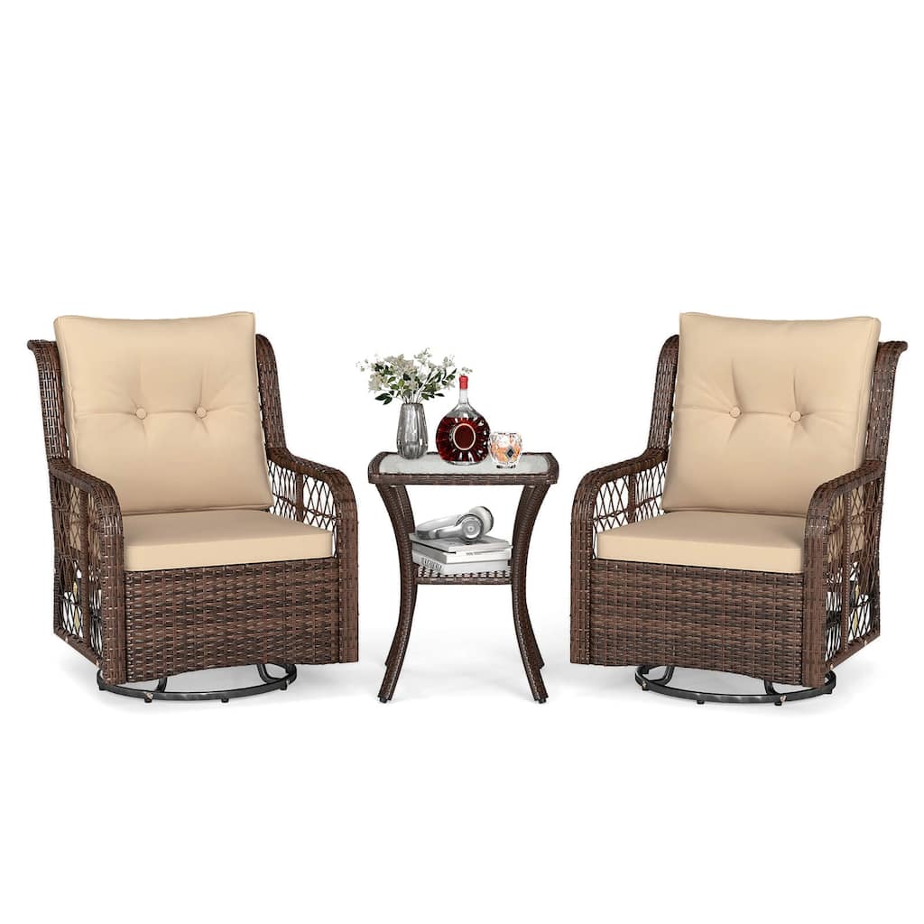 Costway 3 PCS Patio Furniture Set with 2-Tier Side Table and Cushions - See Details