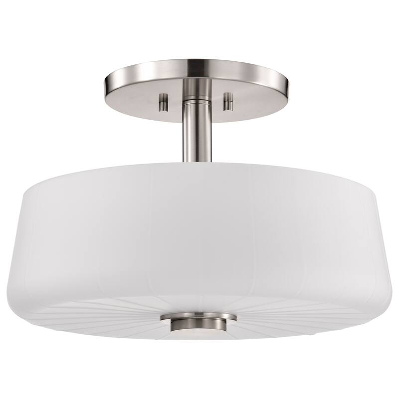 Lune 3 Light Semi-Flush Brushed Nickel Finish Etched White Glass - Brushed Nickel