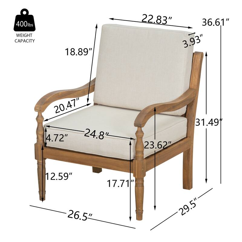 Roomfitters 4 Piece Outdoor Sofa Set Acacia Wood Deep Seating Patio Furniture, Natural Beige