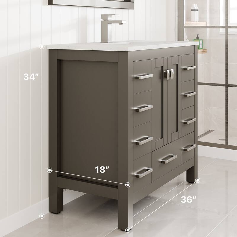Eviva Hampton 36"W x 18"D Bath Vanity with Carrara Quartz Top