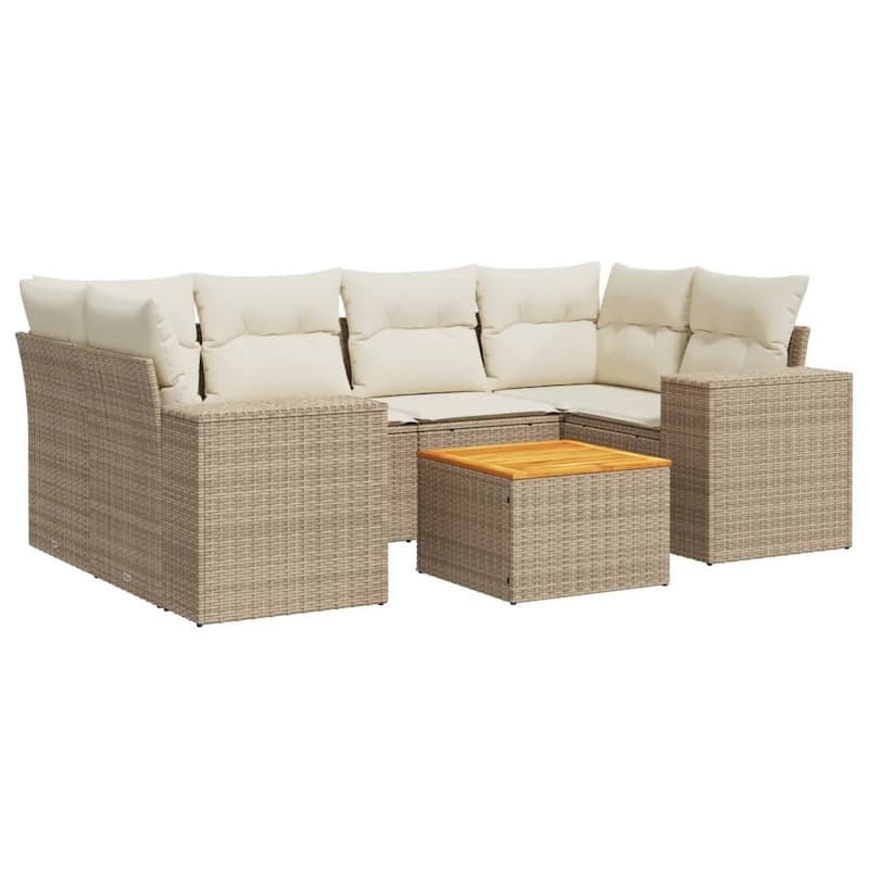 vidaXL Patio Sofa Set with Cushions Outdoor Furniture 7 Piece Poly Rattan - 21.7 x 21.7 x 14.6