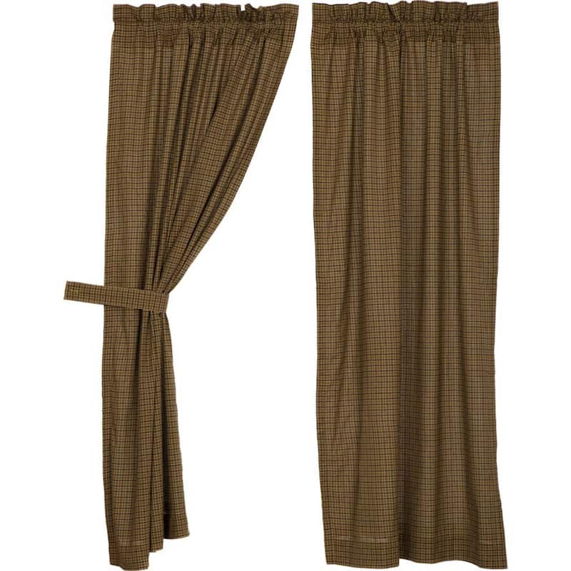 Tea Cabin Green Plaid Short Panel Set of 2 63x36 - Short Panel 63x36