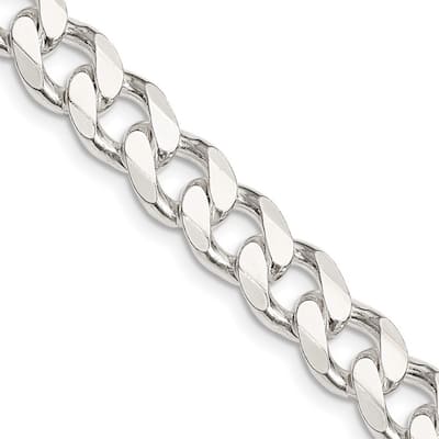 Curata 925 Sterling Silver Solid 9mm Curb Chain Necklace for Men