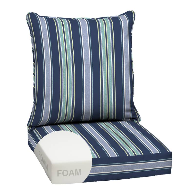 ARDEN Outdoor Foam Deep Seat Cushion Set, 24 in x 24 in - Sapphire Aurora Blue Stripe