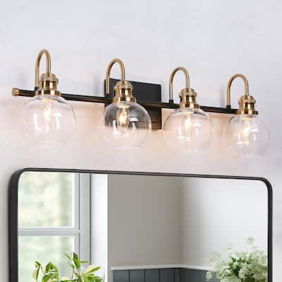 Modern Black Gold Bathroom Vanity Lights Globe Glass Wall Sconce