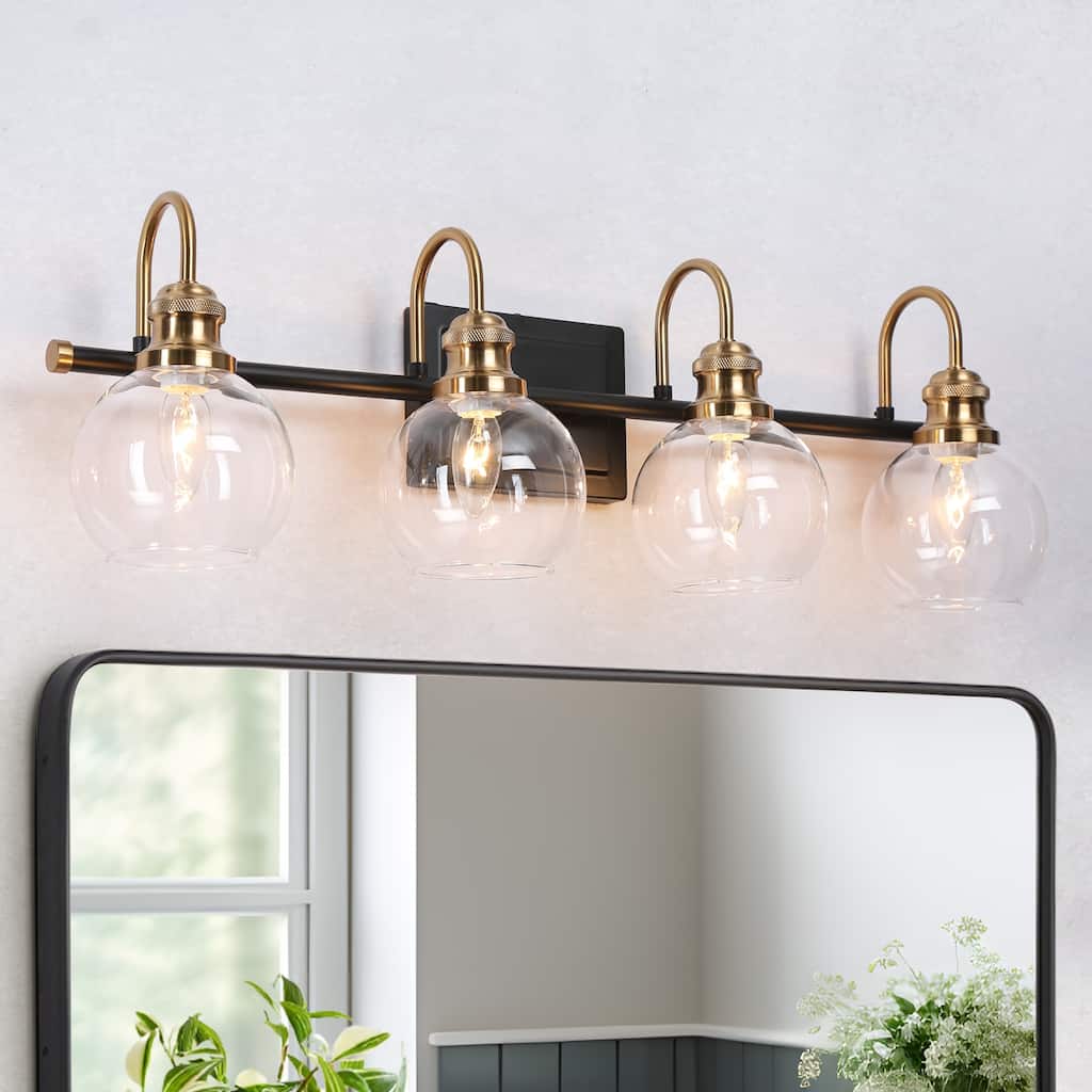 Modern Black Gold Bathroom Vanity Lights Globe Glass Wall Sconce