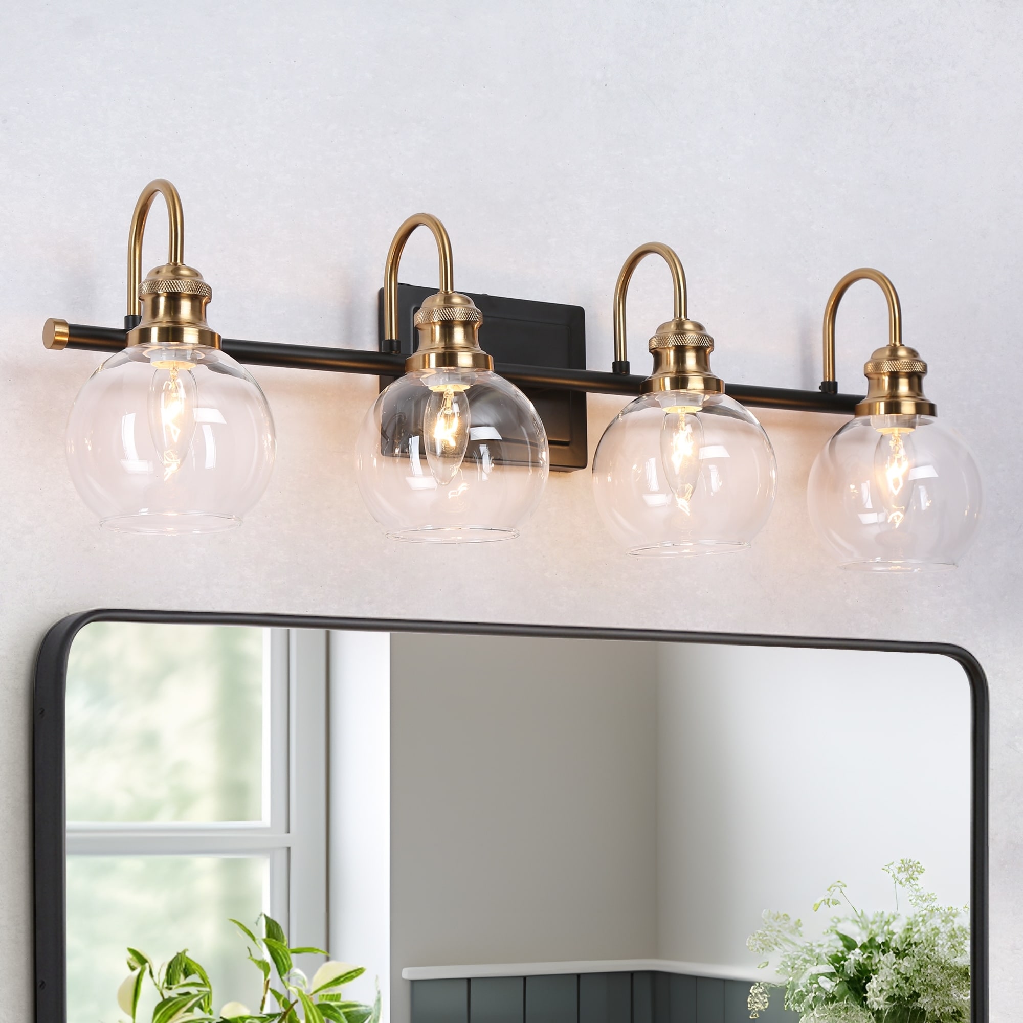 Modern Black Gold Bathroom Vanity Lights Globe Glass Wall Sconce