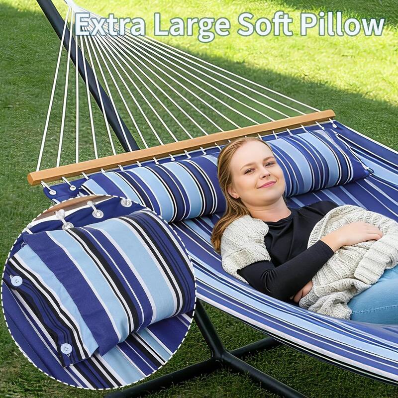 Outdoor Portable 475lbs Capacity Double Hammock with Stand for Patio Backyard Poolside