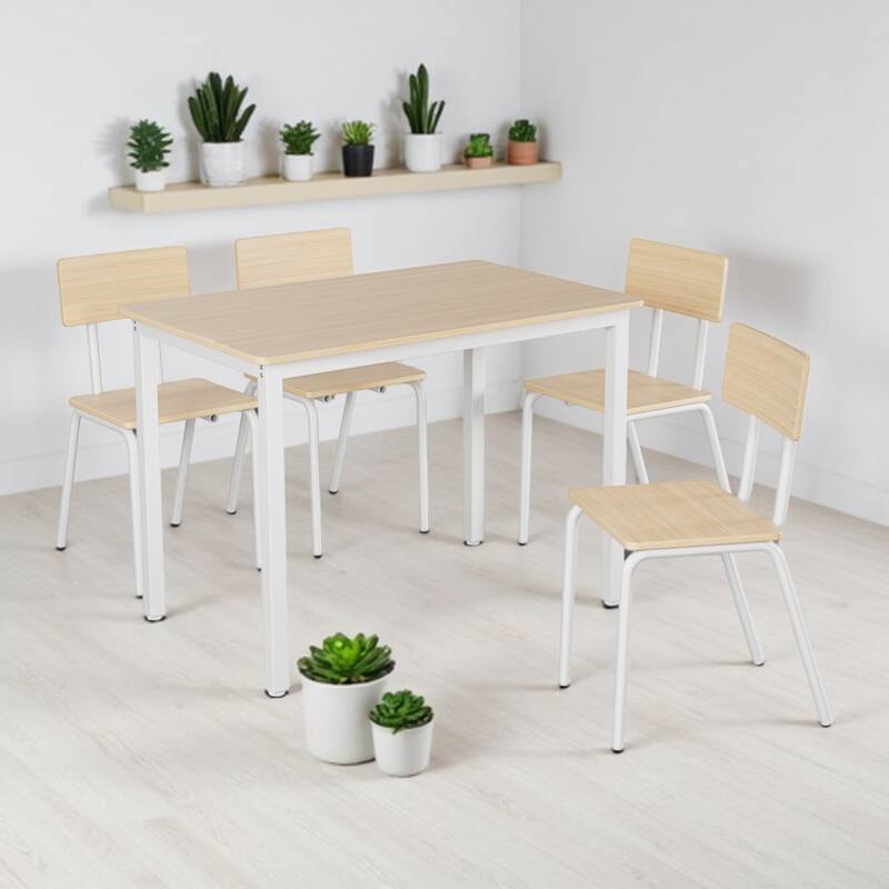 5-Piece Dining Table Set for 4, 43" MDF Table with Metal Frame and Chairs, Space-Saving Kitchen Set, Easy to Clean & Assemble