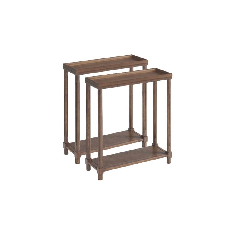 Wood Narrow End Table Set with Shelf Storage, Rectangular Set of 2 - 8” x 22” x 24” (D x W x H) - Brown