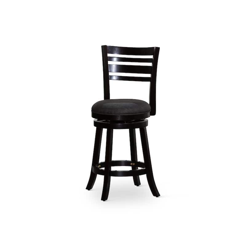 24" Counter Height Slat Back Swivel Stool, Espresso Finish, Charcoal Fabric Seat - Black