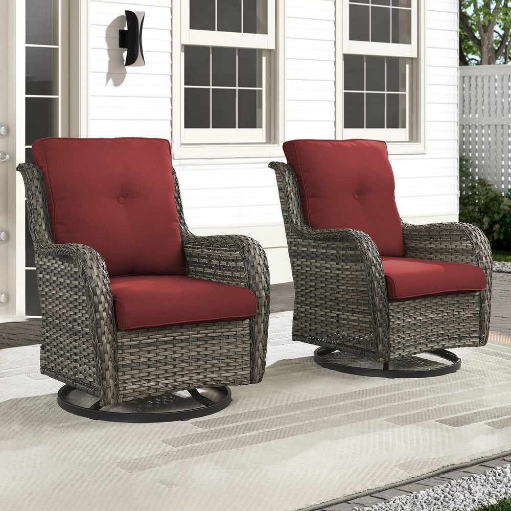 Gymojoy Patio Rattan Wicker 360 Degree Swivel Chair 2-Piece