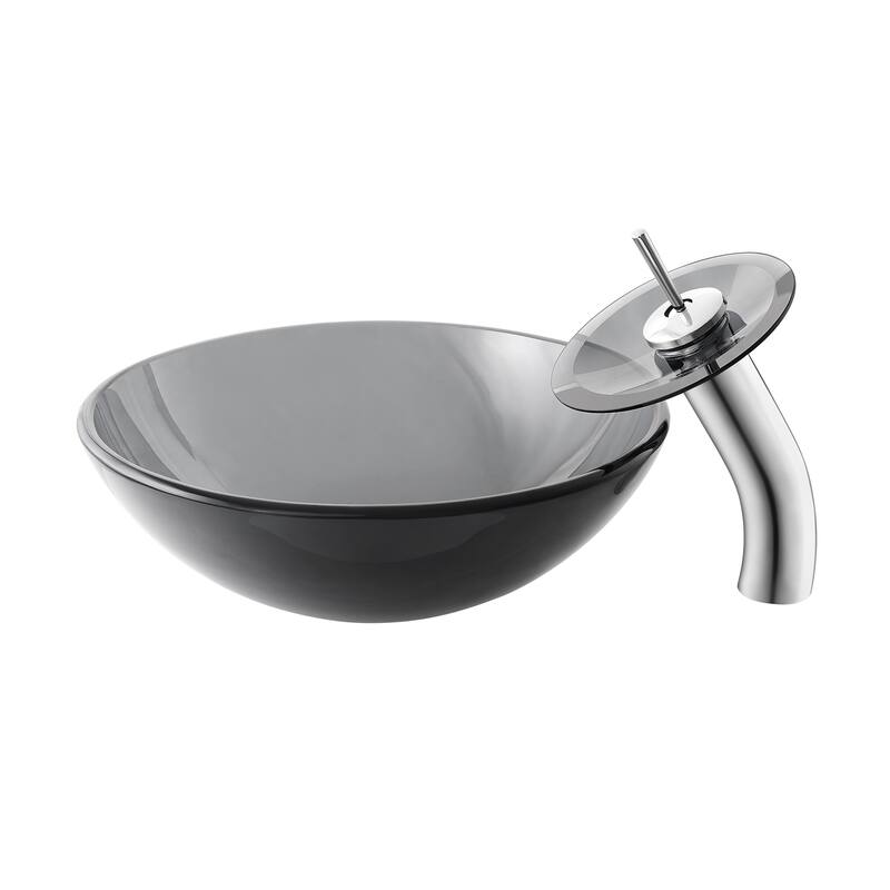 Vincennes 16.5 Color Glass Vessel Sink With Faucet, Black - 28" x 24" 9"