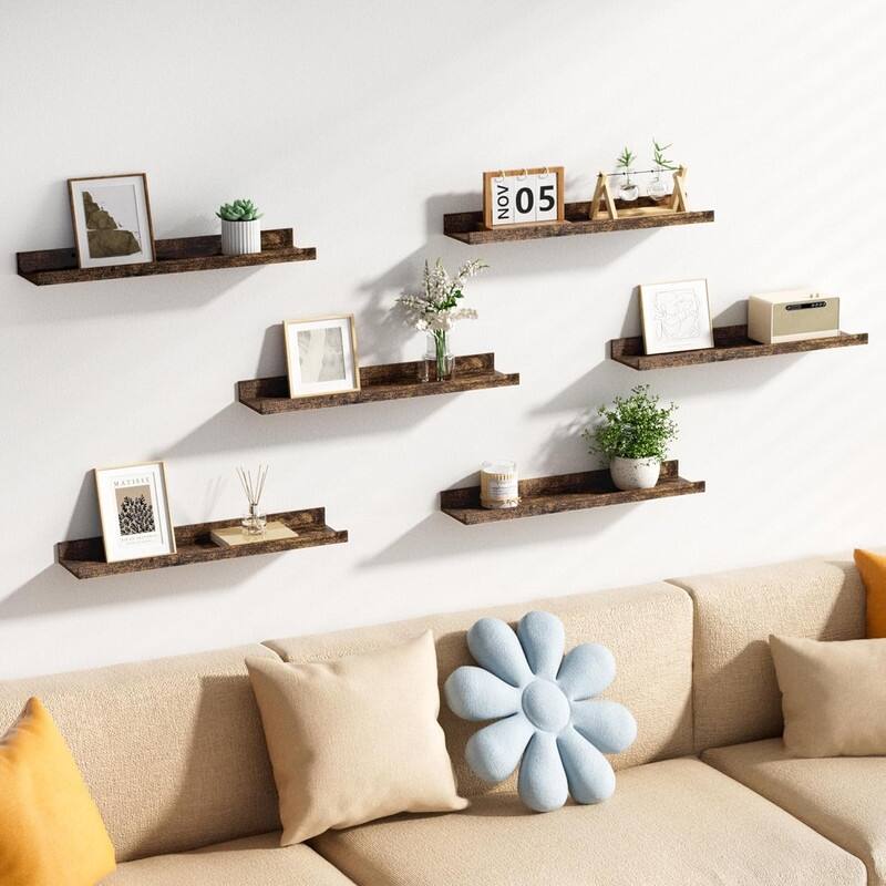 Decor Storage Set of 6 Floating Shelves for Wall, Wall Shelves - 23.6"D x 5.1"W x 1.7"H - Brown