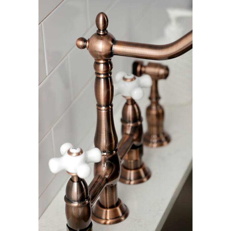 Kingston Brass Heritage Bridge Kitchen Faucet with Brass Sprayer