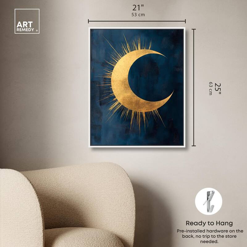 Gold Moon on Indigo Canvas by Art Remedy