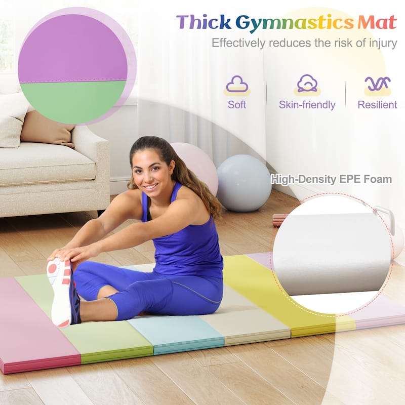 Multicolor Folding Gymnastics Mat Tri Fold Exercise Mat with Handles EPE Foam PU Leather - 71" x 47" x 1.6"