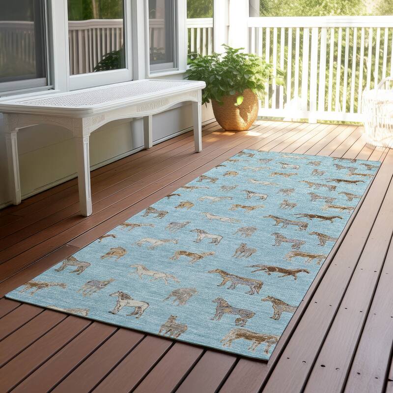 Machine Washable Indoor/ Outdoor Horses Chantille Rug - Sky - 2'3" x 7'6"