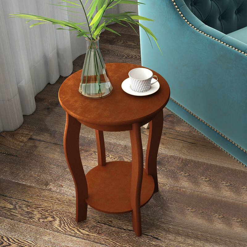 Gymax 2-Tier Round End Table Narrow Sofa Side Nightstand w/ Storage