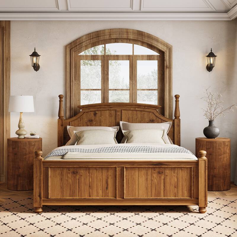 Solid Wood Round Side Table with Storage, 4 Wheels, Fully Assembled