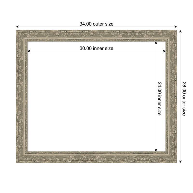 Filigree Framed Dry Erase Magnetic Board - 34 x 28 in - Filigree Silver