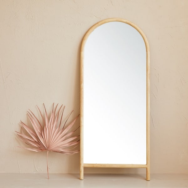 slide 2 of 3, Mango Wood Framed Footed Floor Mirror - 30.0"L x 1.3"W x 70.0"H Natural - 30.0"L x 1.3"W x 70.0"H