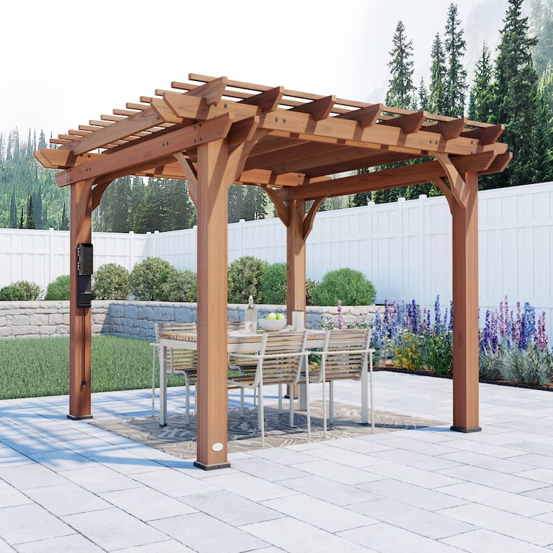 Backyard Discovery Beaumont 10'x10' Cedar Wood Pergola w/ Trellis Roof