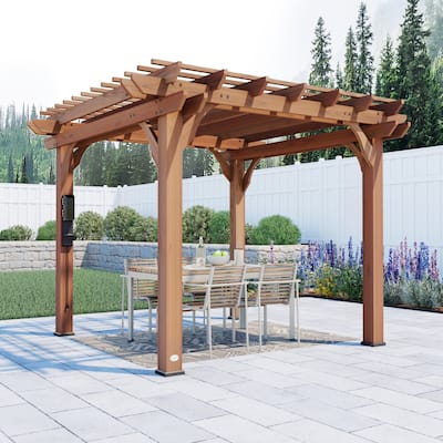 Backyard Discovery Beaumont 10'x10' Cedar Wood Pergola w/ Trellis Roof