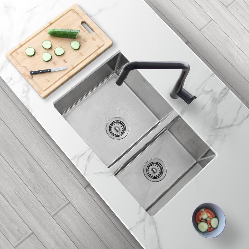 Undermount 28" Stainless Steel Double Bowl Kitchen Sink Handmade - 28" x 18" x 9"