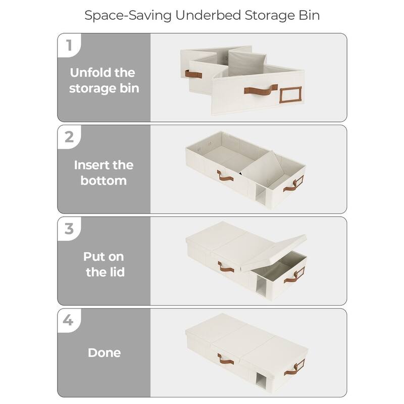 2-Pack Underbed Storage Container with Lid & Handle, Foldable Underbed Organizer for Bedroom - 33"x17"x6"