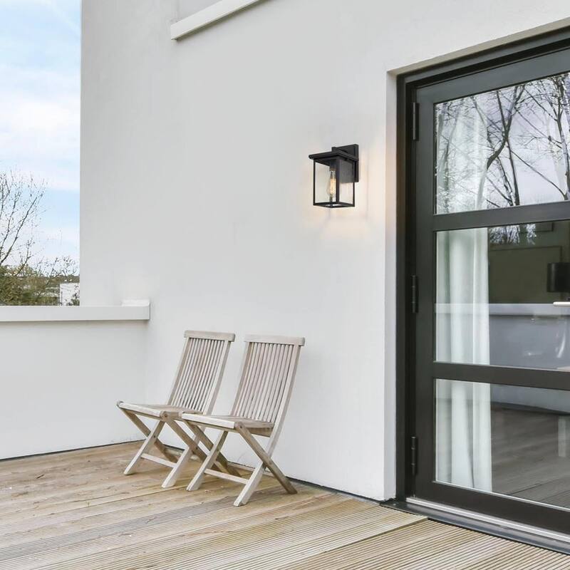 Modern Farmhouse Black 1-Light Outdoor Wall Sconce Glass Patio Lantern