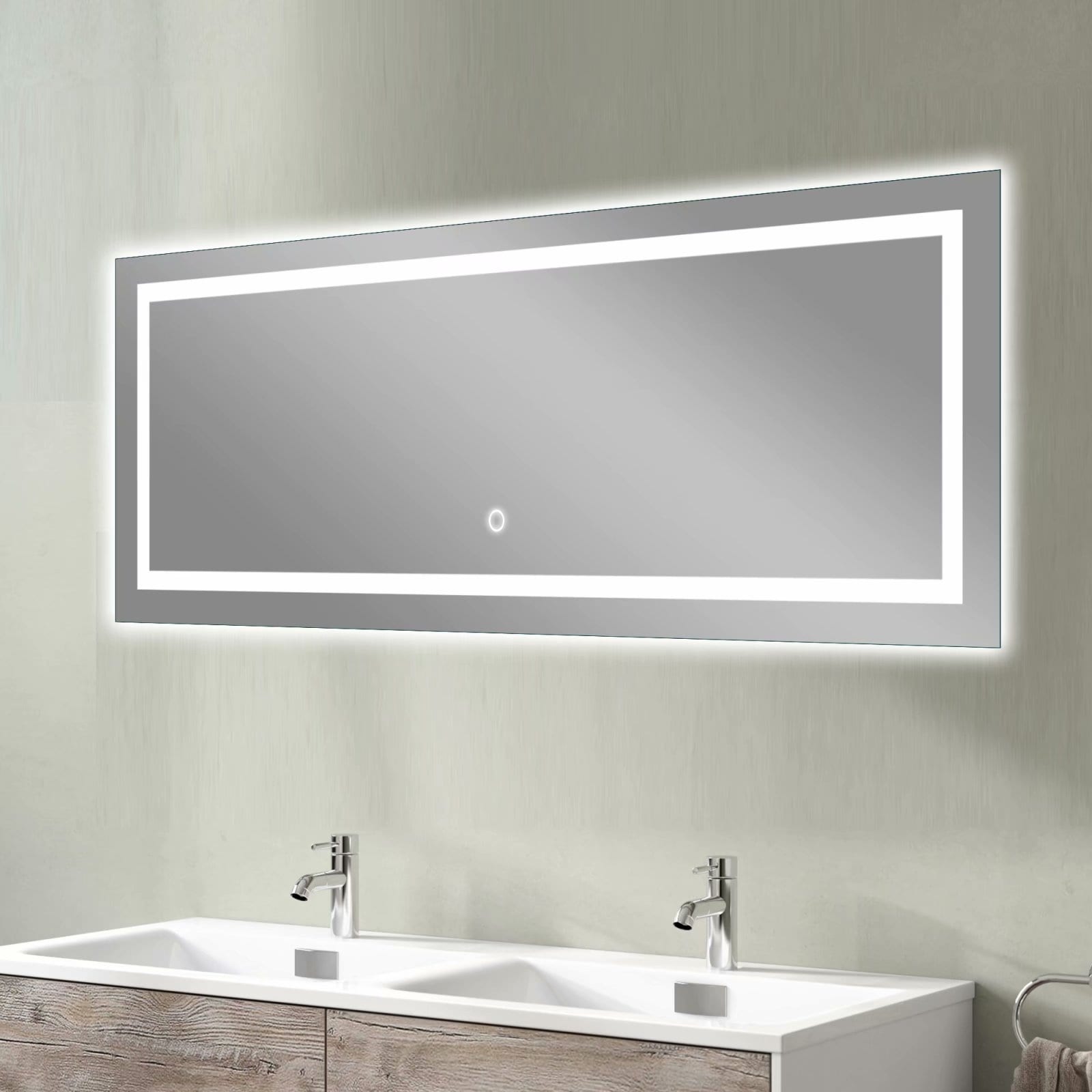 Homfa 23.6x31.5 inch LED Bathroom Mirror IP65 Waterproof+7100K High Lumens+95 CRI with Magnifier Sucker Anti-Fog Time Displaying with Dimmer Touch Wall Mounted Lighted Makeup Vanity Vertical
