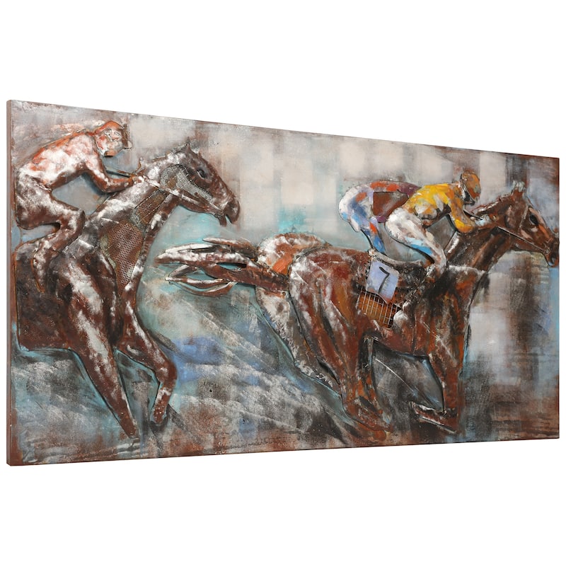 "Horse Race" Mixed Media Iron Hand Painted Dimensional Wall Art