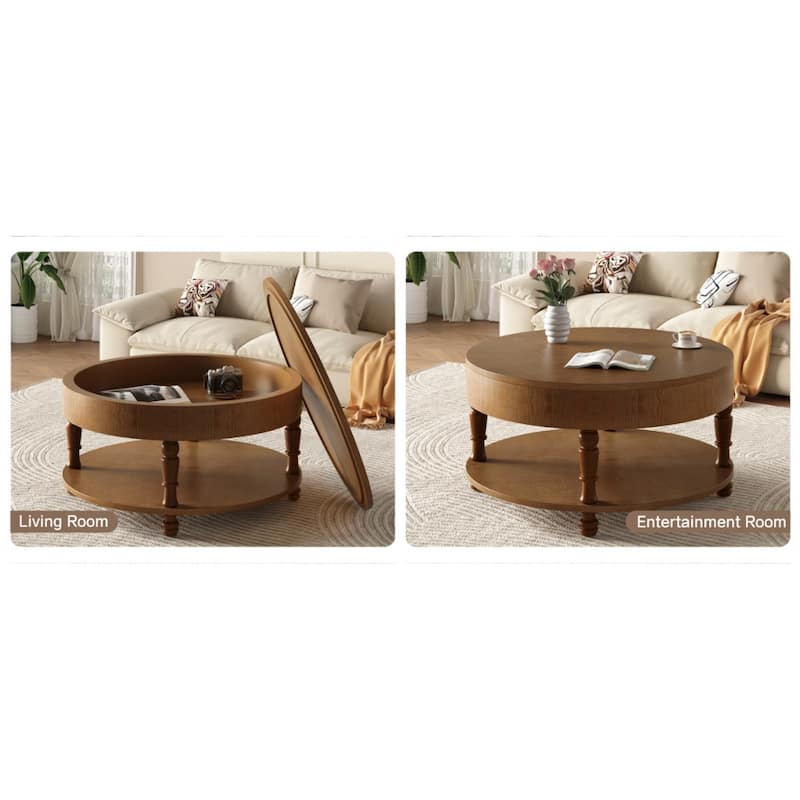 Roomfitters 31.5" Round Coffee Table, Storage Center Table with Hidden Compartment for Living Room