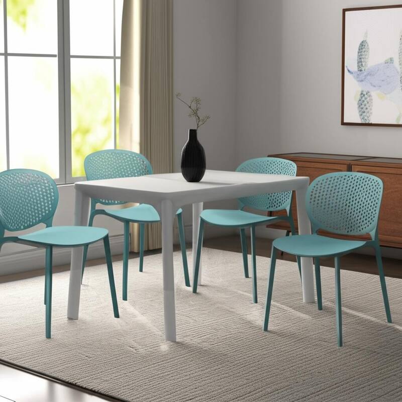 HomeRoots Set of Four Blue Heavy Duty Plastic Dining Side Chairs - 19.00 in. x 31.00 in. x 22.00 in. - 19.00 in. x 31.00 in.  x 22.00 in. - Set of 4