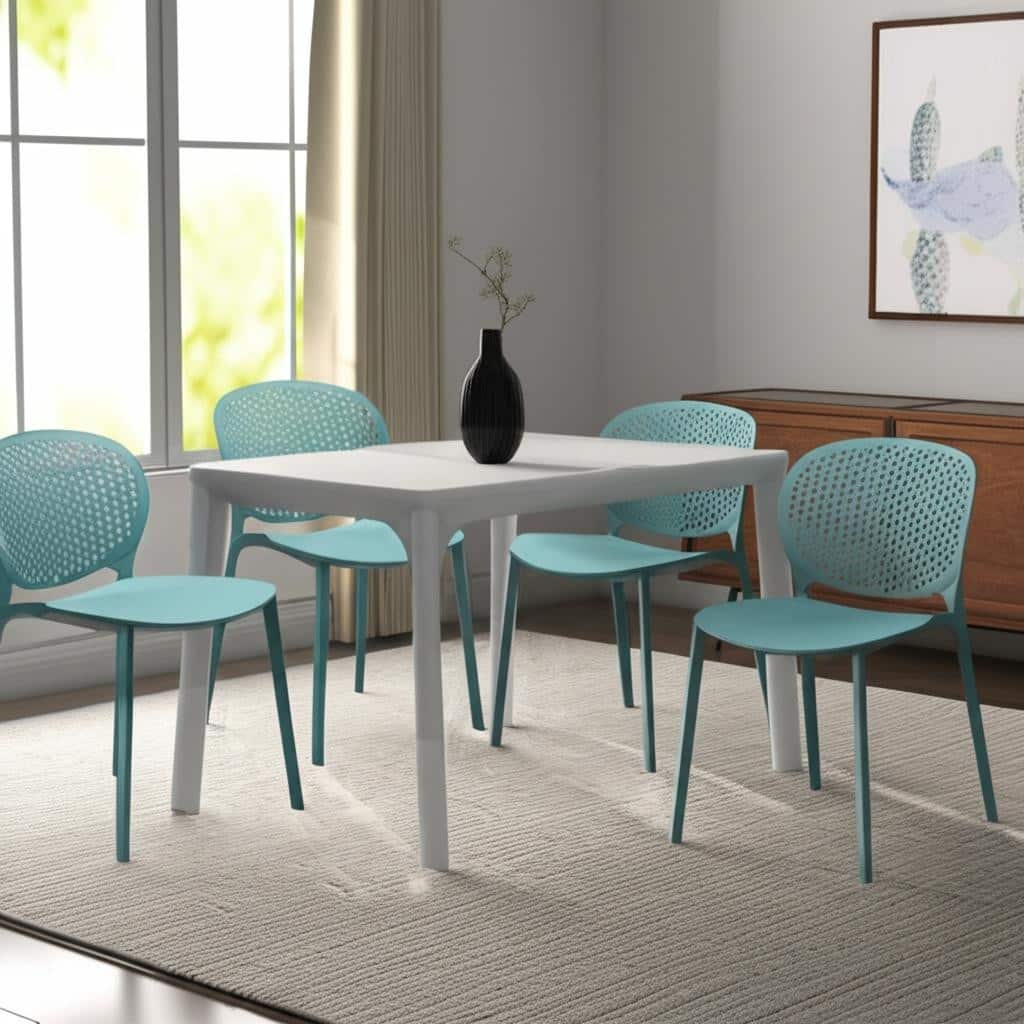 HomeRoots Set of Four Blue Heavy Duty Plastic Dining Side Chairs - 19.00 in. x 31.00 in. x 22.00 in.