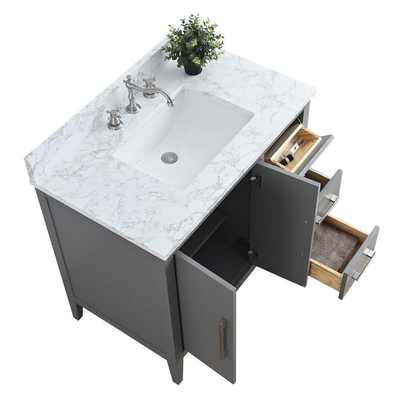 Vanity Art 36" Single Sink Bathroom Vanity Cabinet with Engineered Marble Countertop