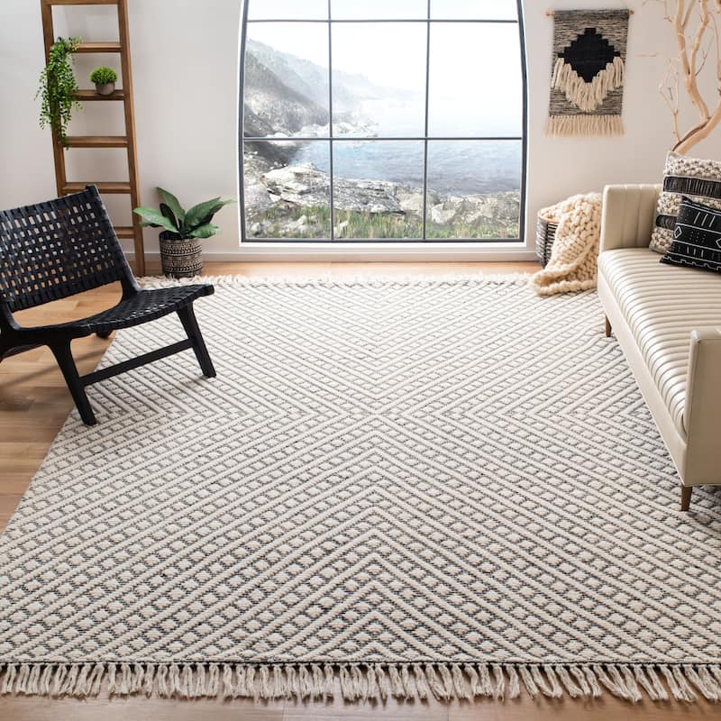 SAFAVIEH Handmade Natura Cannelle Stripe Wool Rug - 8' x 10' - Ivory/Black