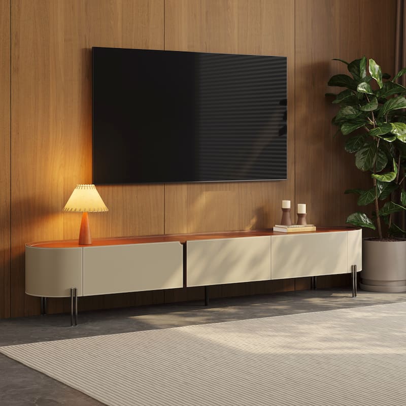 86.6'' Leather TV Stand, Modern Entertainment Center with 3 Drawers