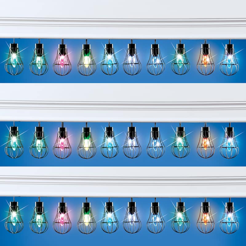 Solar Powered Color-Changing Lightbulbs Outdoor String Lights Lightb - 9 x 7 x 5.11 - Black - Iron
