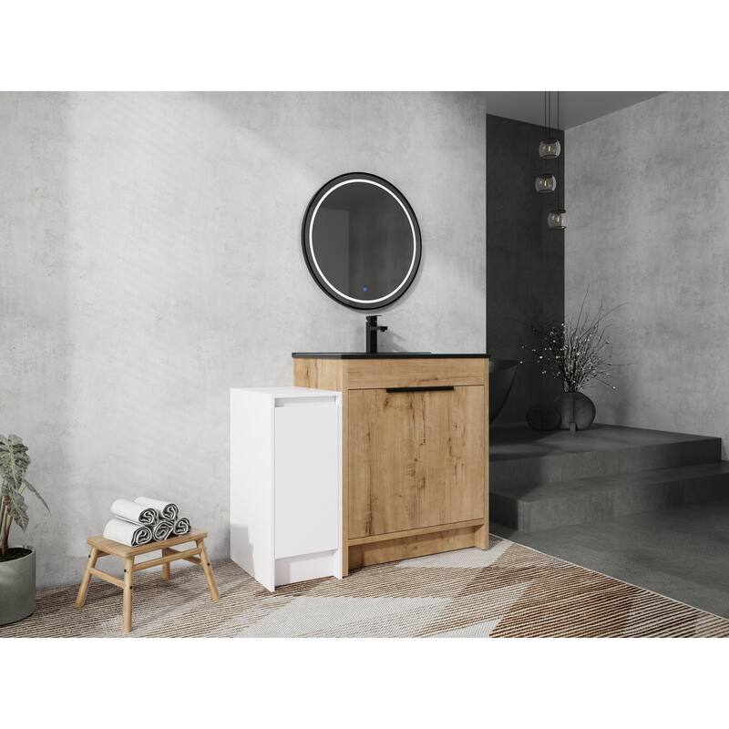72" Freestanding Bathroom Vanity Set with Adjustable Storage Cabinets, Black Ceramic Sink