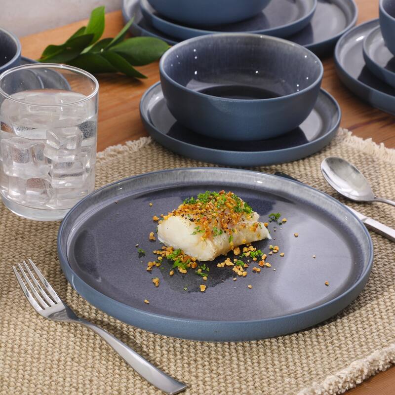 Gibson Elite Tahoe Sunset 12 Piece Stoneware Reactive Glaze (Service for 4) Ceramic Plates and Bowls Dinnerware Set