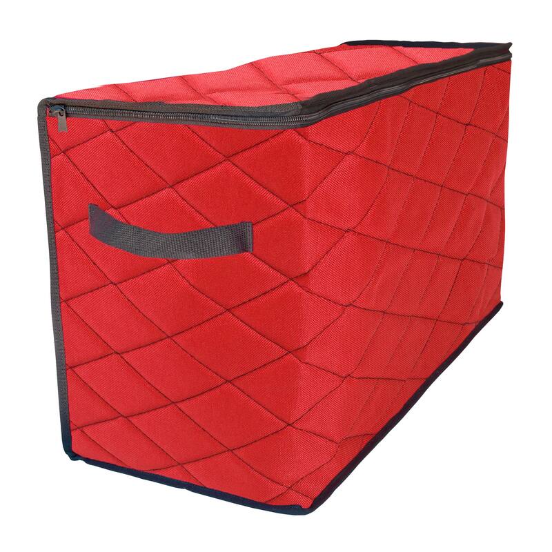 96ct Red and Black Quilted Zip Up Christmas Ornament Storage Tub - 25"