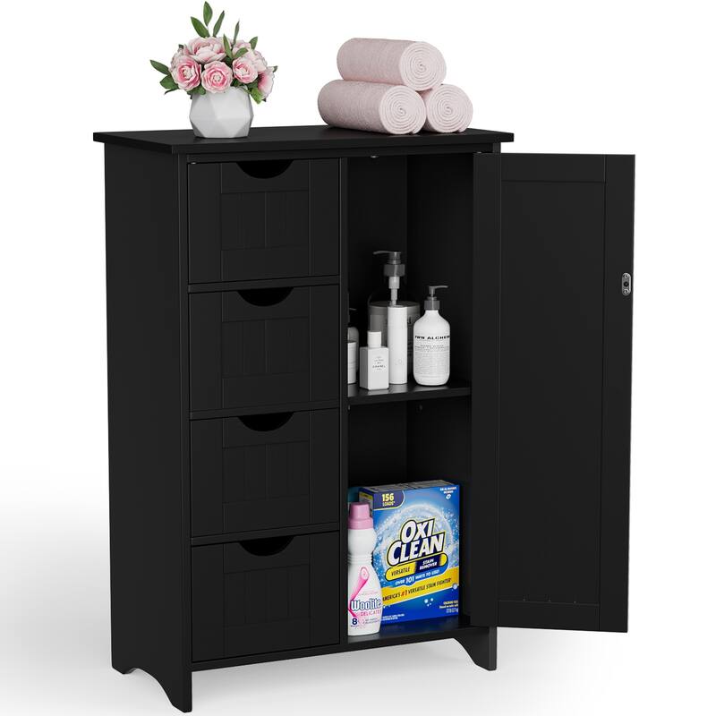 Homall Wooden Bathroom Cabinet, Freestanding Storage Cabinet with 4 Drawers and 1 Cupboard