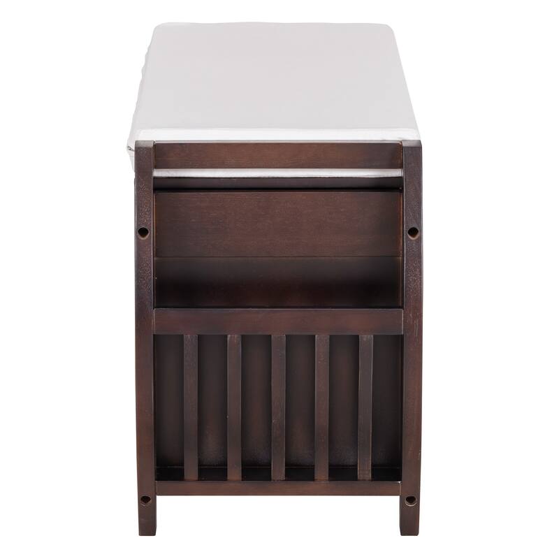 Wooden Panel 2-Tier Shoe Bench with Cushion & Curved Side Holder
