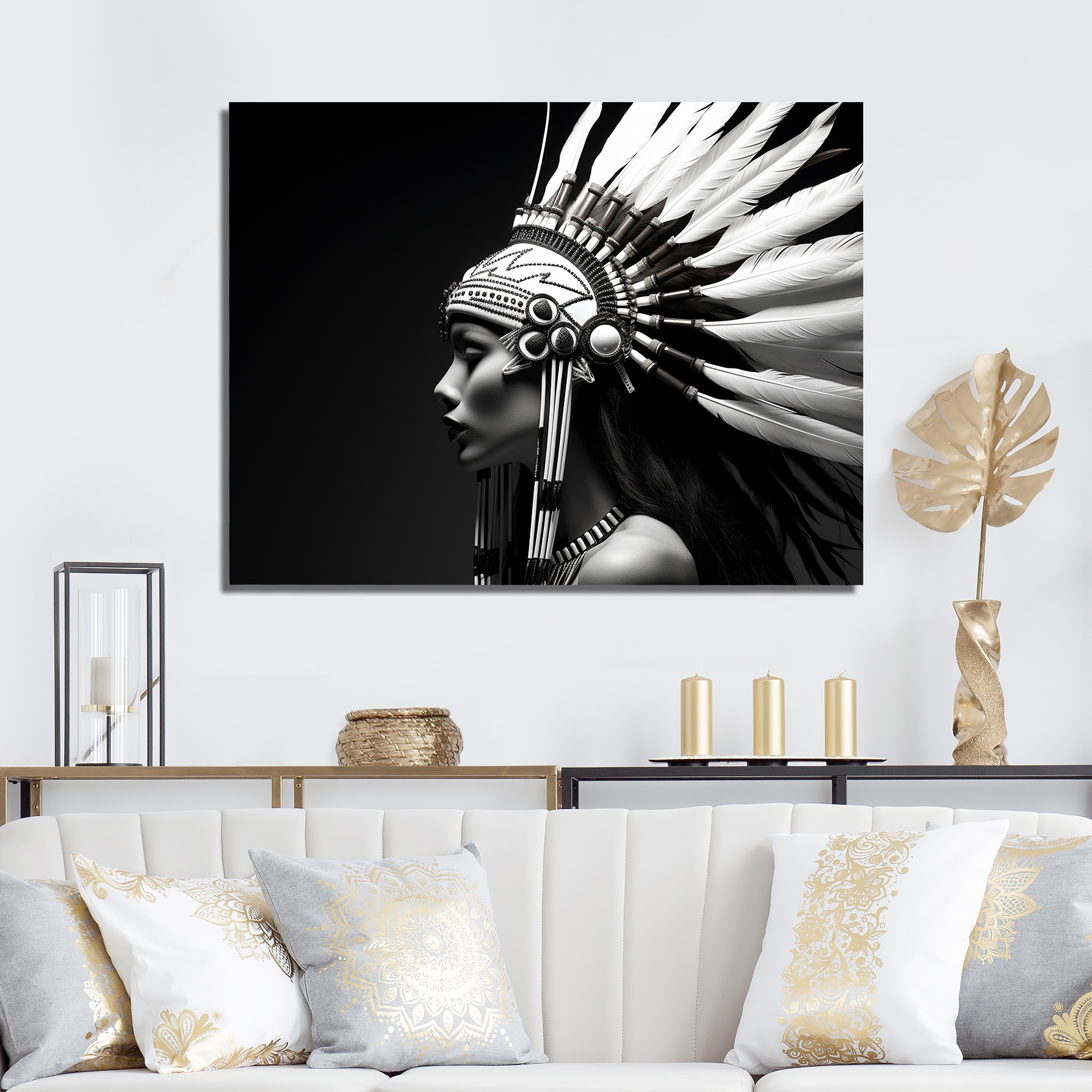 Design Art Black And White Native Spirit Woman II Format Wrapped Canvas