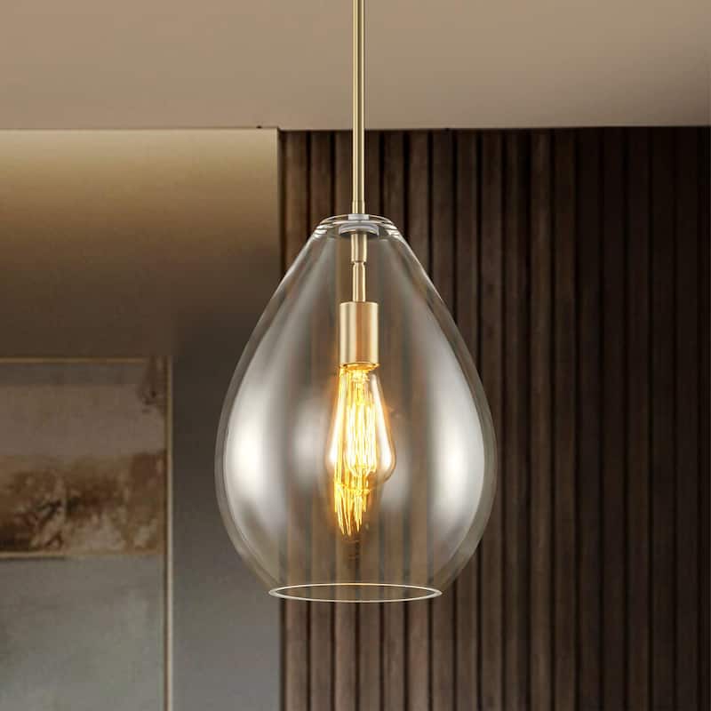 1-Light Modern Industrial Kitchen Island Pendant Light with Clear Olive-Shaped Glass Shade