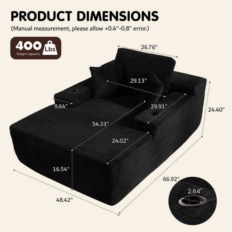 OVIOS Plush Convertible Floor Lounge Sofa with Cup Holder