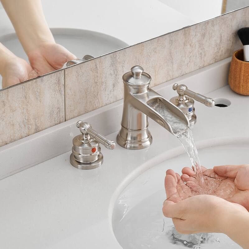 Double Handle Three-Hole Bath Waterfall Faucet with Drain