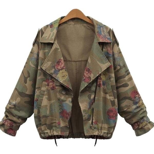 Shop Women S Army Green Camouflage Jackets Coat Zipper Cardigans